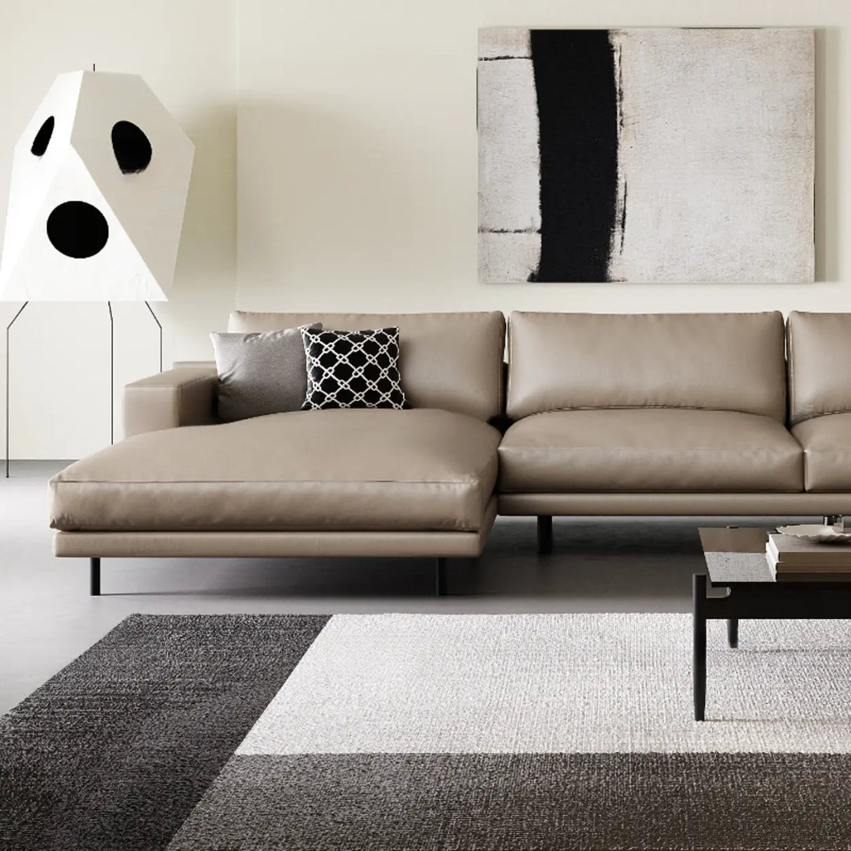 L-Shape Leather Stationary Cushion Back Sectional Sofa Image - 12