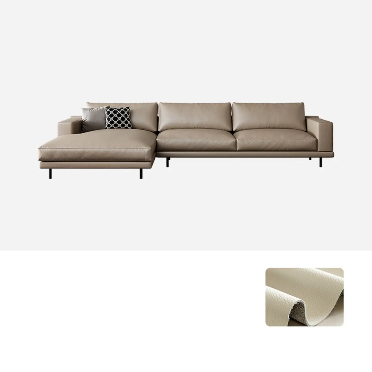 L-Shape Leather Stationary Cushion Back Sectional Sofa Image - 2