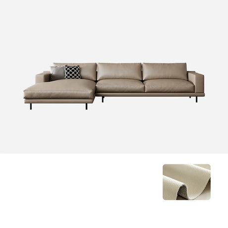 L-Shape Leather Stationary Cushion Back Sectional Sofa Image - 2