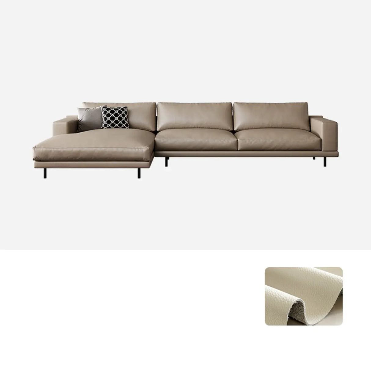 L-Shape Leather Stationary Cushion Back Sectional Sofa Image - 3