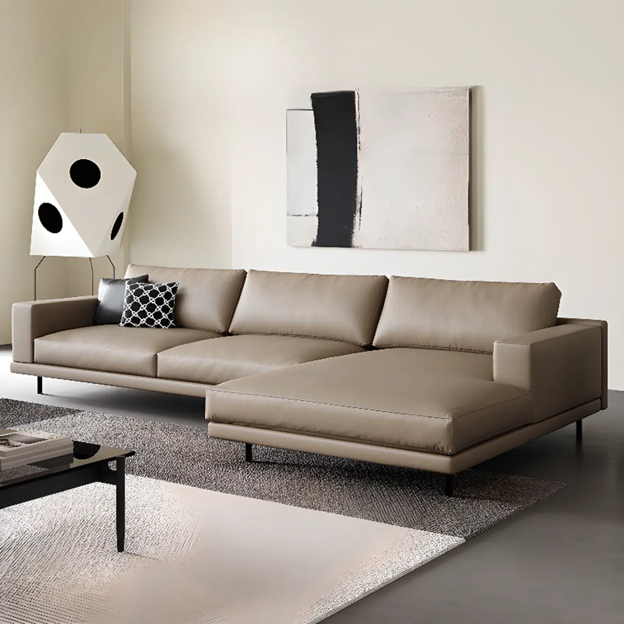 L-Shape Leather Stationary Cushion Back Sectional Sofa Image - 4