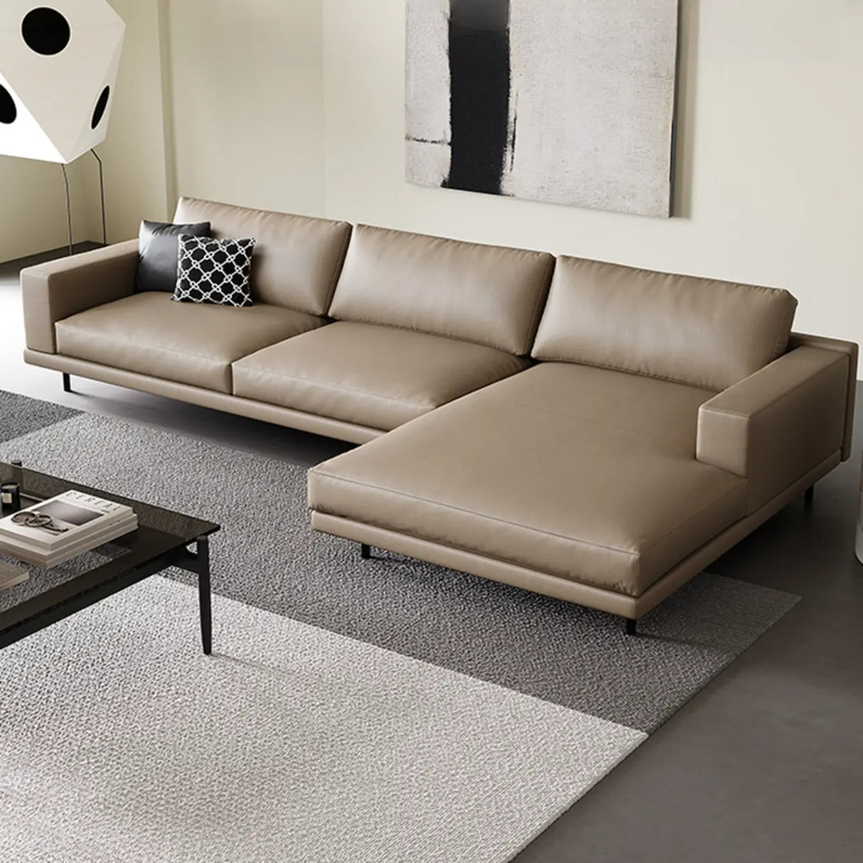 L-Shape Leather Stationary Cushion Back Sectional Sofa Image - 6
