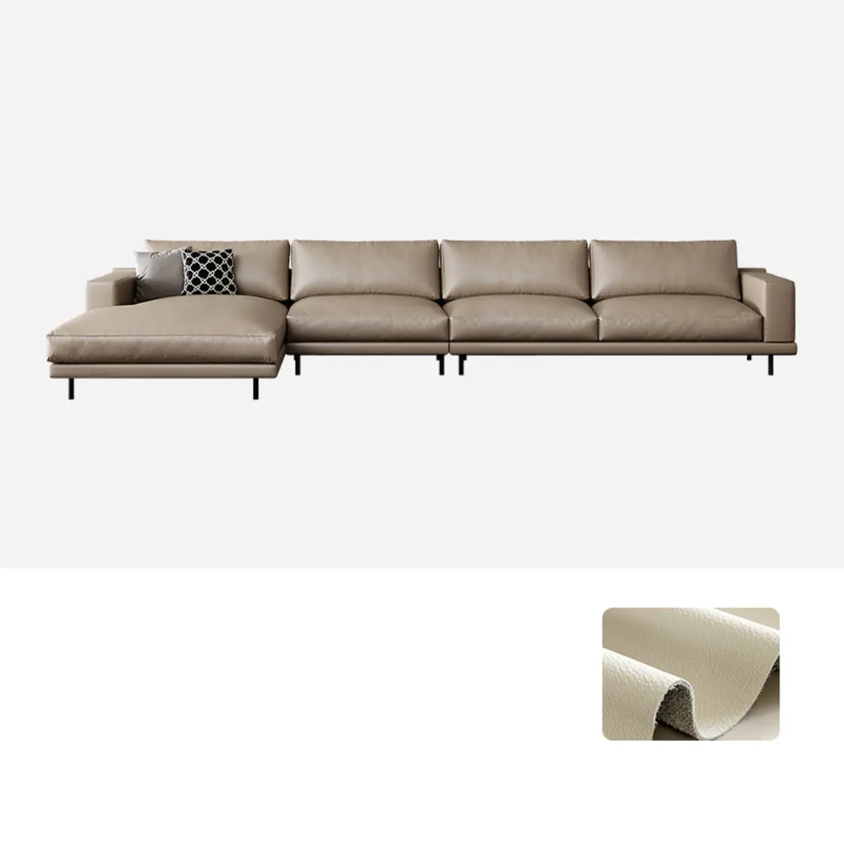 L-Shape Leather Stationary Cushion Back Sectional Sofa Image - 7