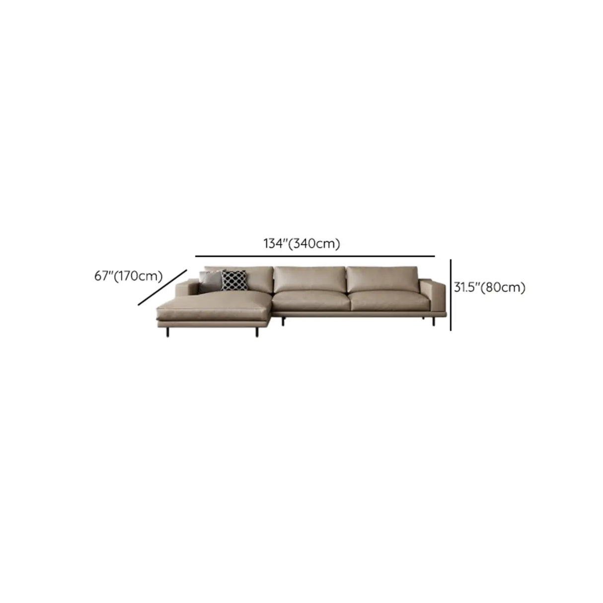 L-Shape Leather Stationary Cushion Back Sectional Sofa 