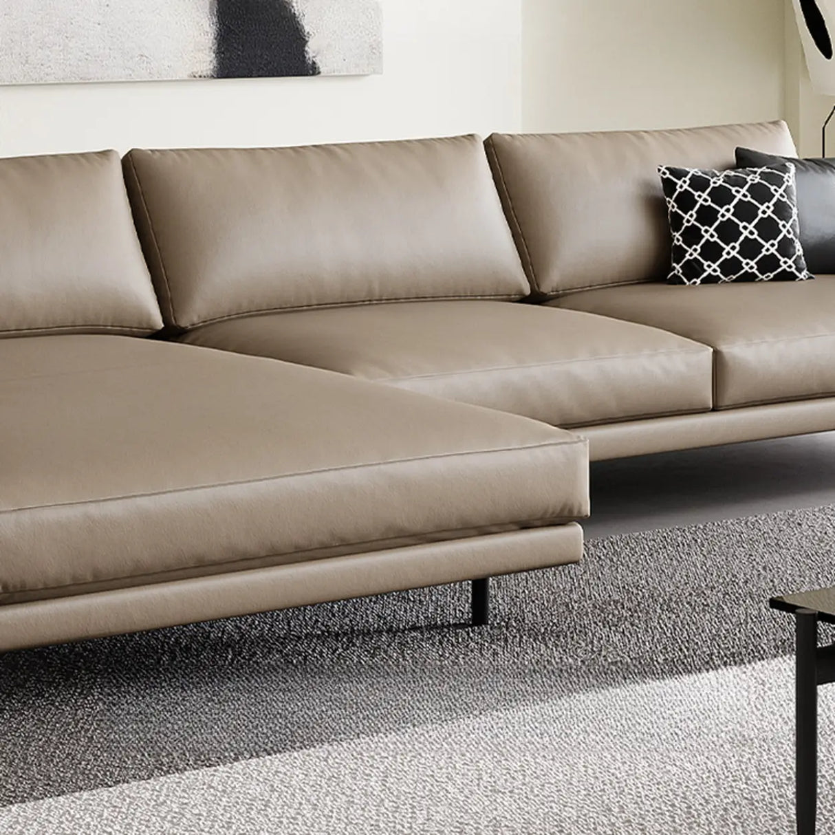 L-Shape Leather Stationary Cushion Back Sectional Sofa Image - 8