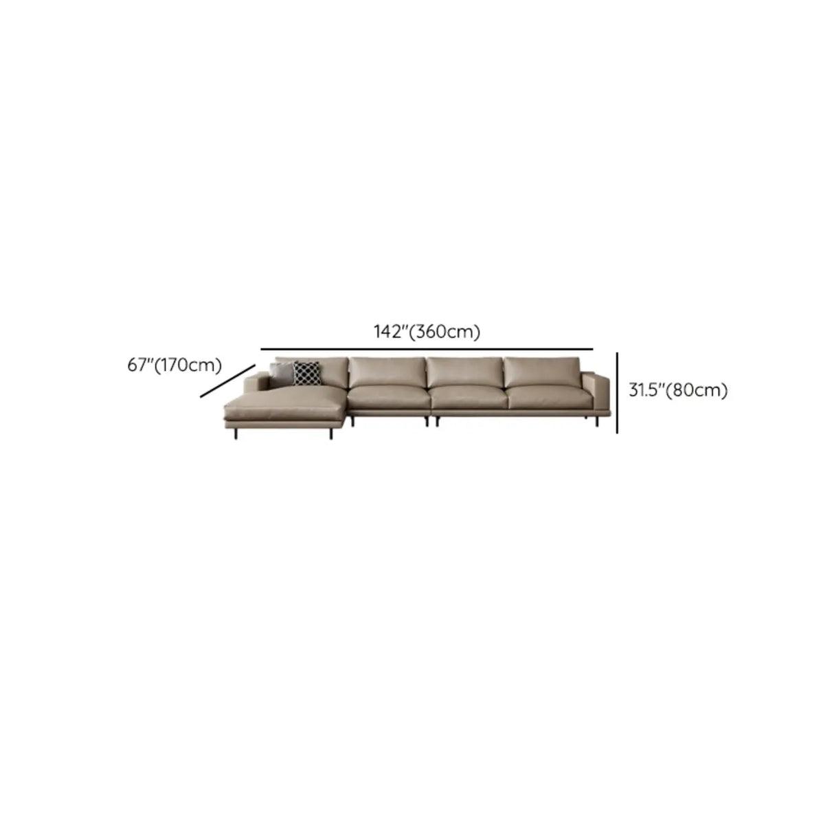 L-Shape Leather Stationary Cushion Back Sectional Sofa Image - 17