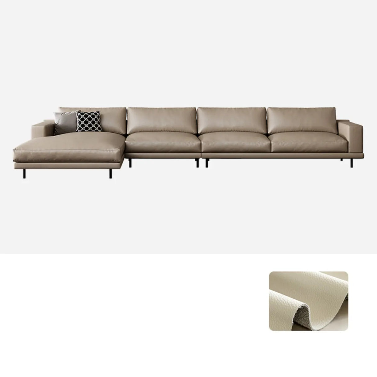 L-Shape Leather Stationary Cushion Back Sectional Sofa Image - 9