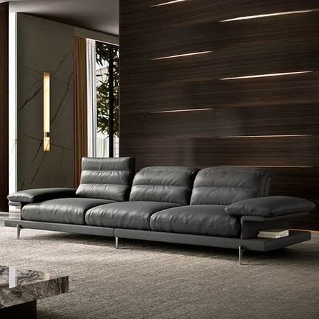 L-Shape Leather Storage Included Black 5-Seater Sofa Chaise Image - 1