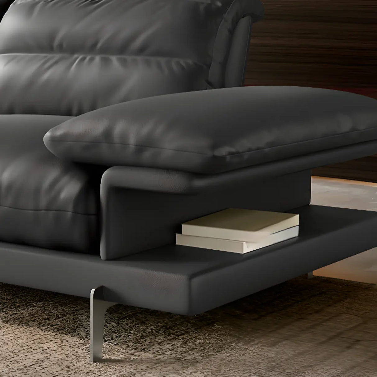 L-Shape Leather Storage Included Black 5-Seater Sofa Chaise Image - 10