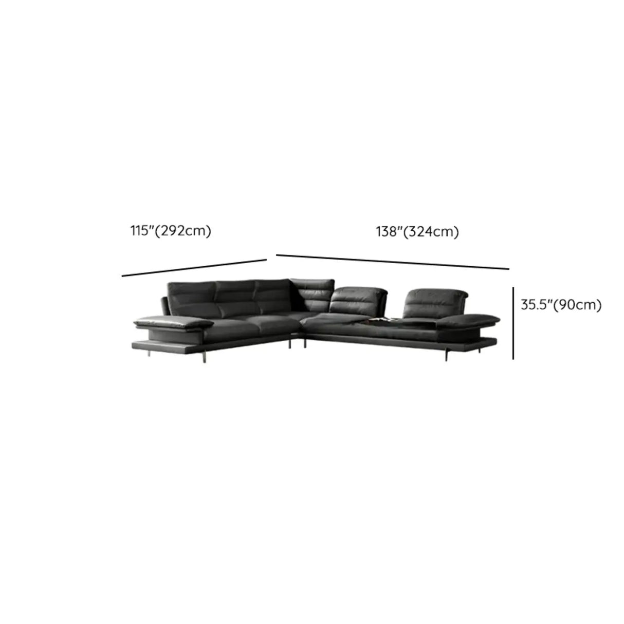 L-Shape Leather Storage Included Black 5-Seater Sofa Chaise Image - 18
