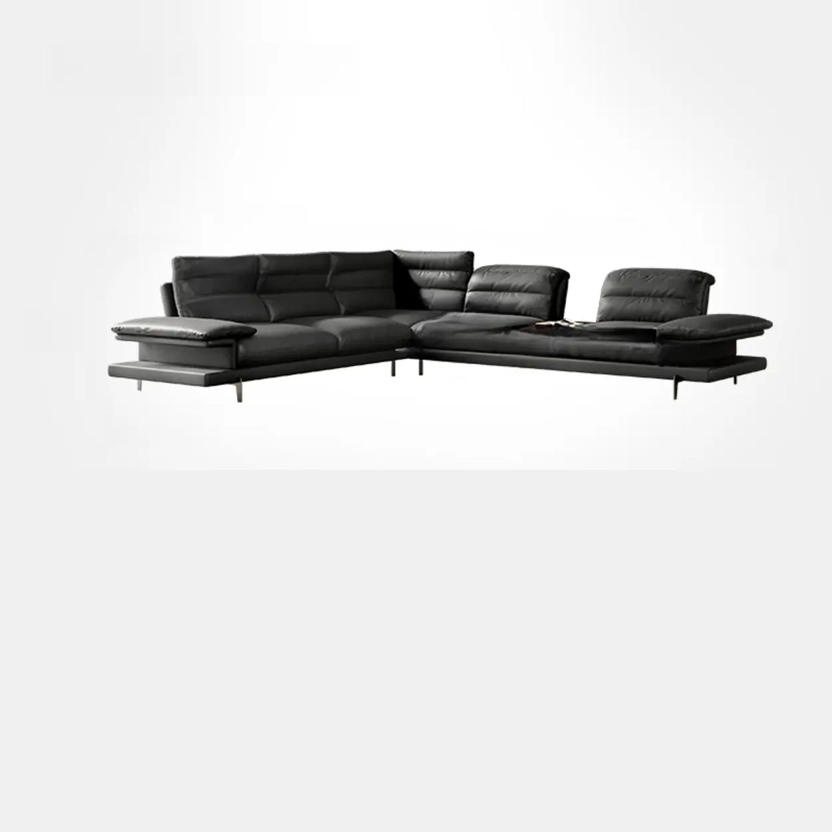 L-Shape Leather Storage Included Black 5-Seater Sofa Chaise Image - 2