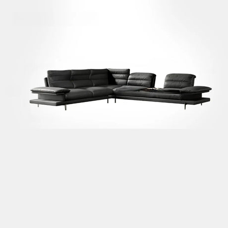 L-Shape Leather Storage Included Black 5-Seater Sofa Chaise Image - 2