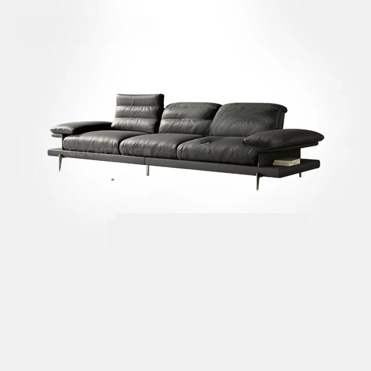 L-Shape Leather Storage Included Black 5-Seater Sofa Chaise Image - 5