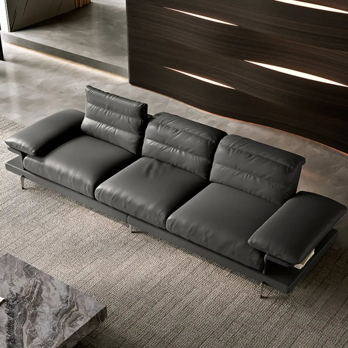 L-Shape Leather Storage Included Black 5-Seater Sofa Chaise Image - 6