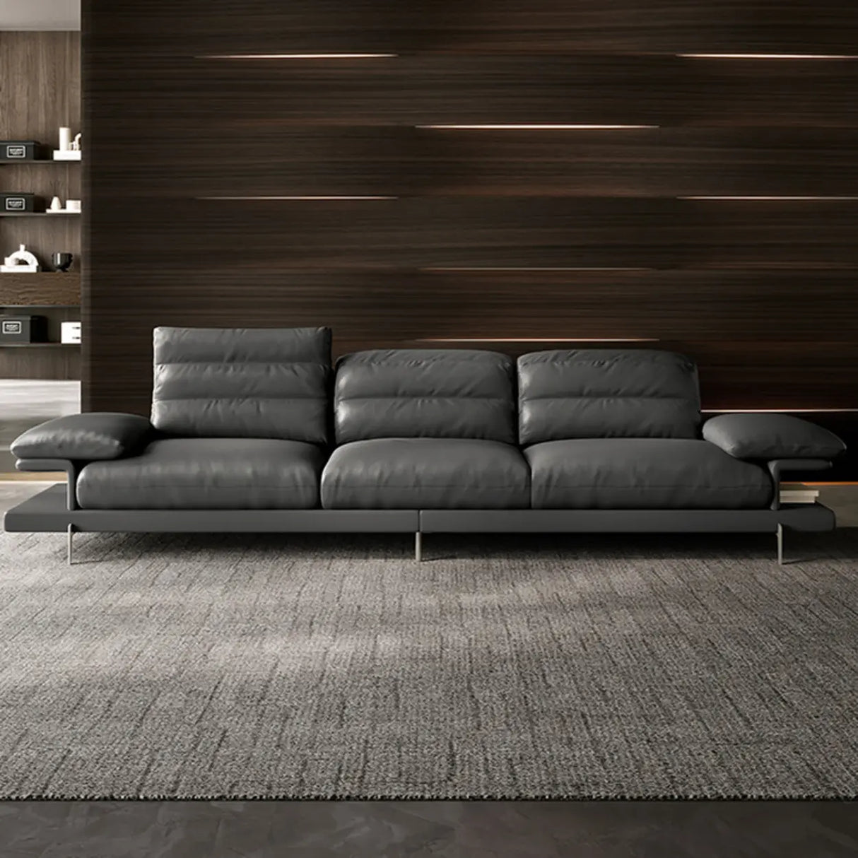 L-Shape Leather Storage Included Black 5-Seater Sofa Chaise Image - 8