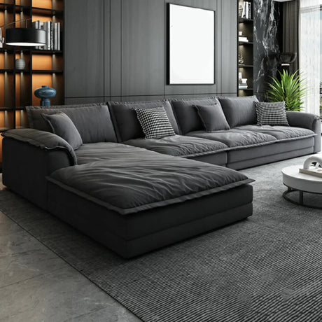 L-Shape Velvet Dark Grey Large Recliner Relaxation Sofa Image - 1