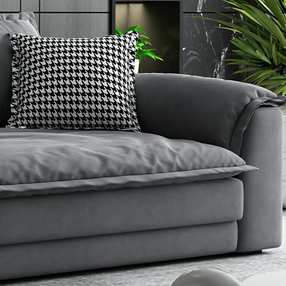L-Shape Velvet Dark Grey Large Recliner Relaxation Sofa Image - 13