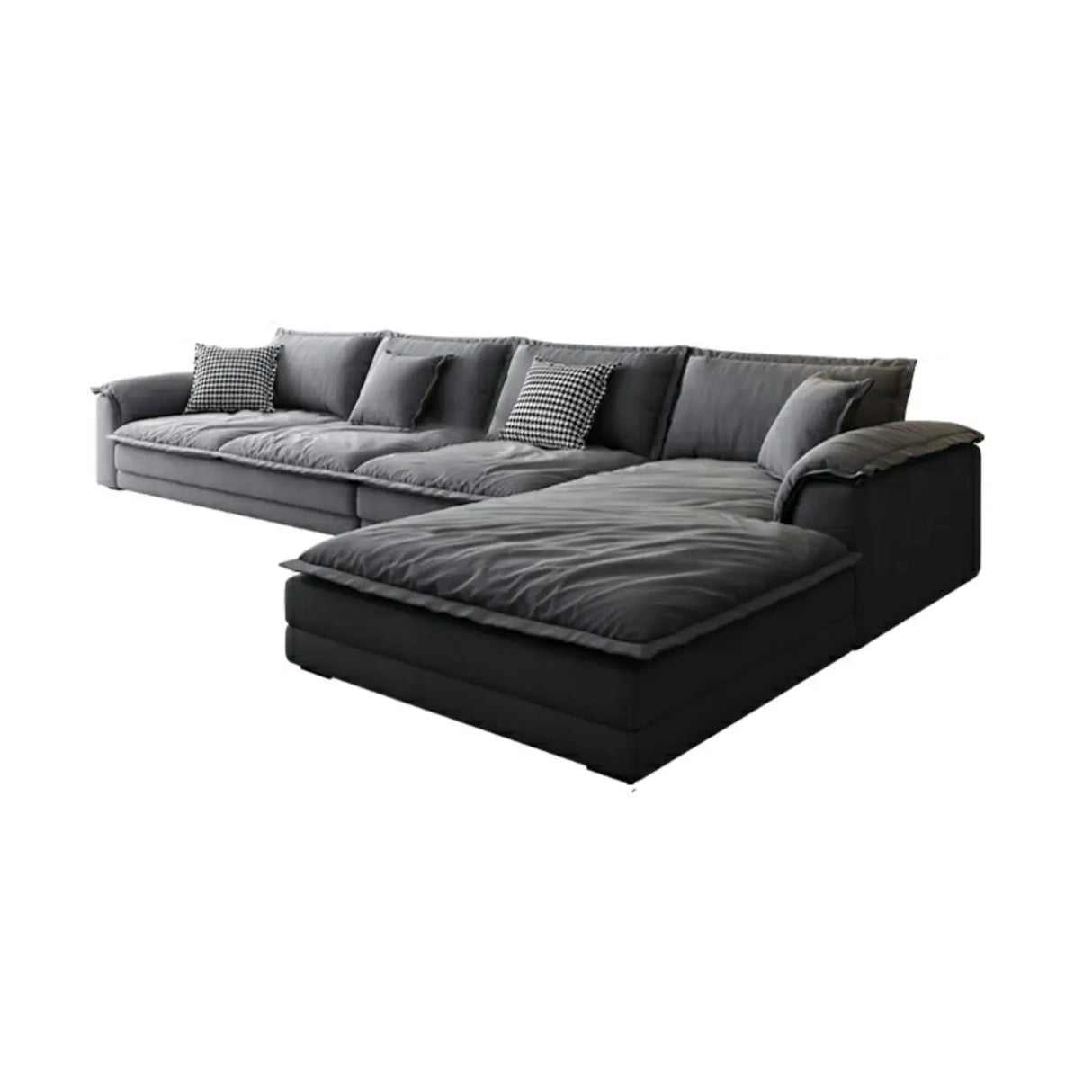 L-Shape Velvet Dark Grey Large Recliner Relaxation Sofa Image - 3