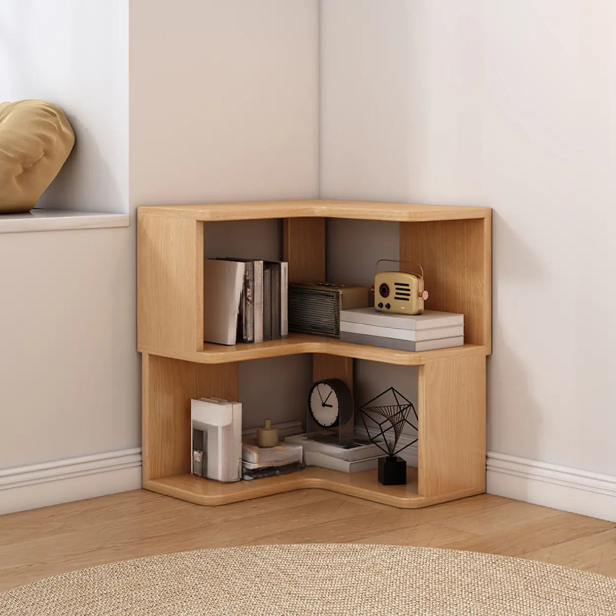L-Shaped Modern 6-Tier Natural Wood Corner Bookcase Image - 13