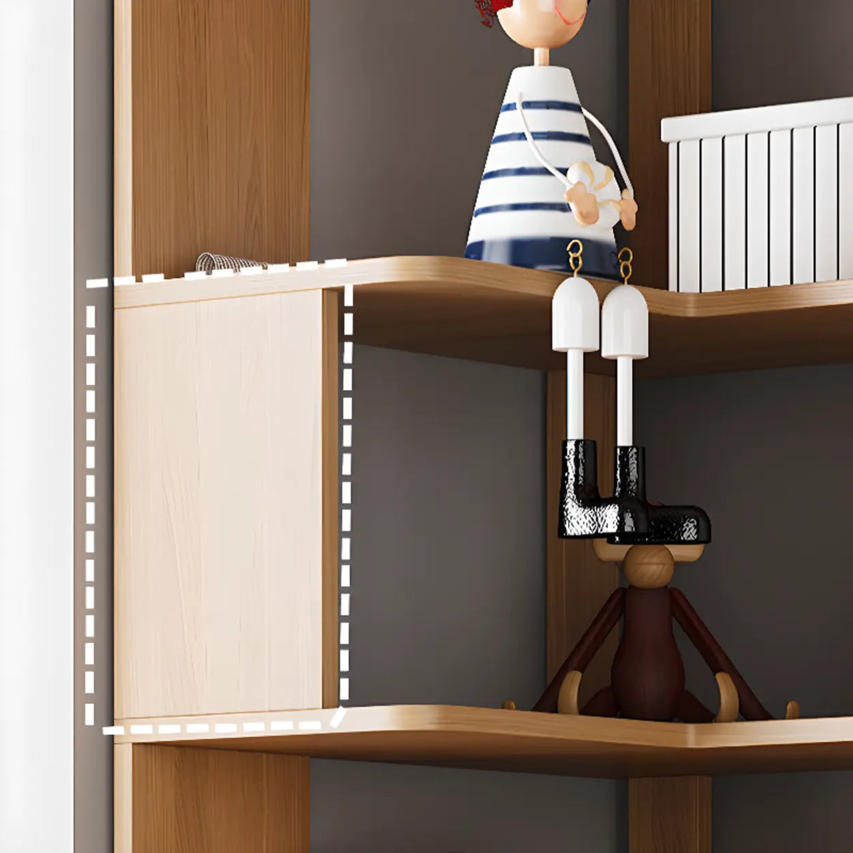 L-Shaped Modern 6-Tier Natural Wood Corner Bookcase Image - 14