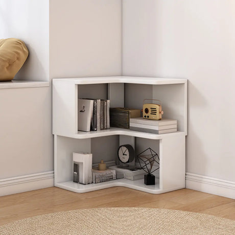 L-Shaped Modern 6-Tier Natural Wood Corner Bookcase Image - 2