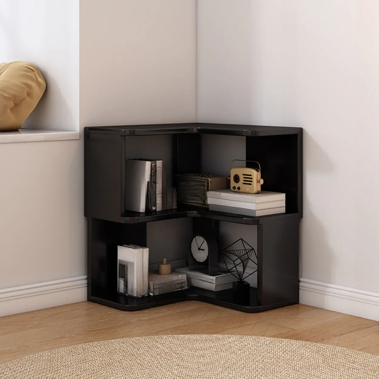 L-Shaped Modern 6-Tier Natural Wood Corner Bookcase Image - 22
