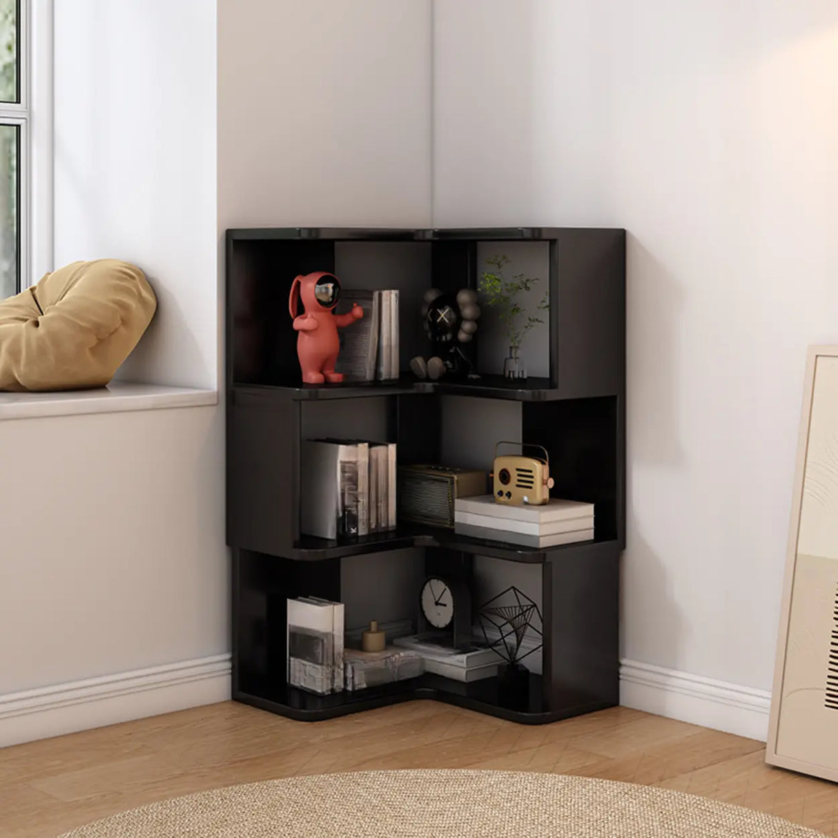 L-Shaped Modern 6-Tier Natural Wood Corner Bookcase Image - 23