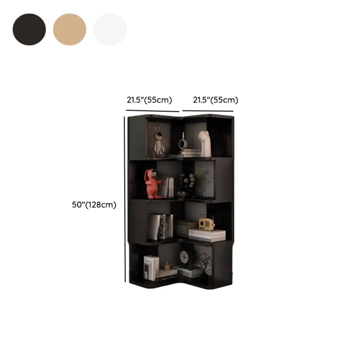 L-Shaped Modern 6-Tier Natural Wood Corner Bookcase Image - 30