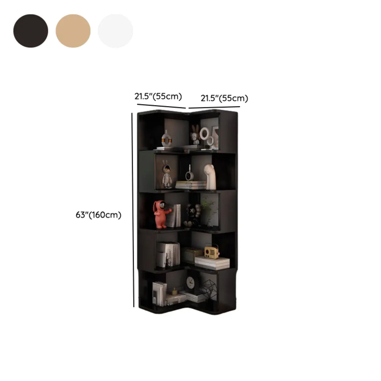 L-Shaped Modern 6-Tier Natural Wood Corner Bookcase Image - 31