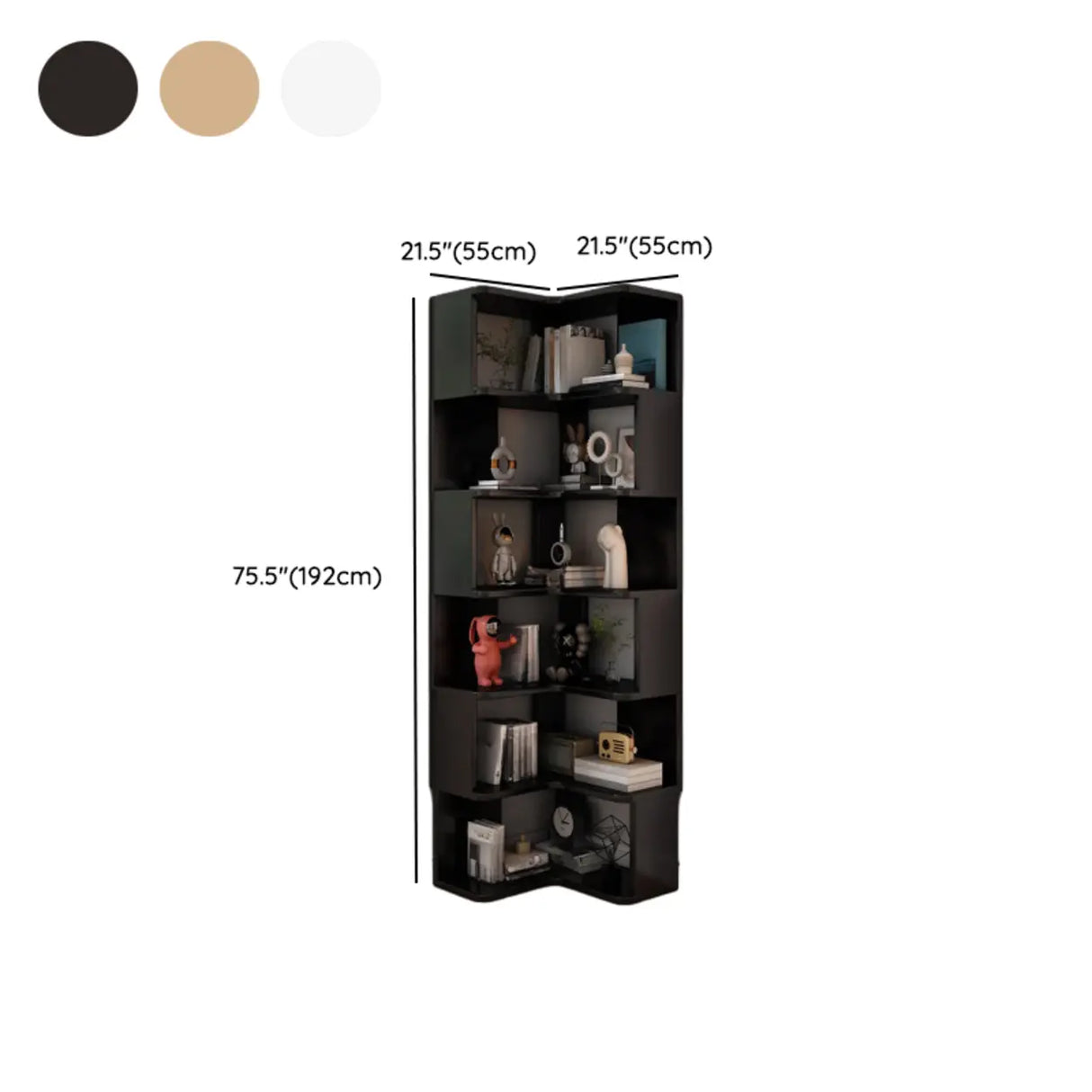 L-Shaped Modern 6-Tier Natural Wood Corner Bookcase Image - 32