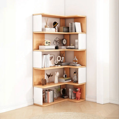 L-Shaped Modern Open Back Corner Solid Wood Bookcase Image - 1
