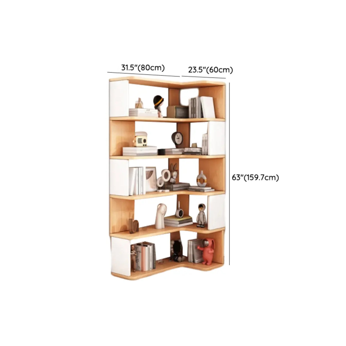 L-Shaped Modern Open Back Corner Solid Wood Bookcase Image - 33