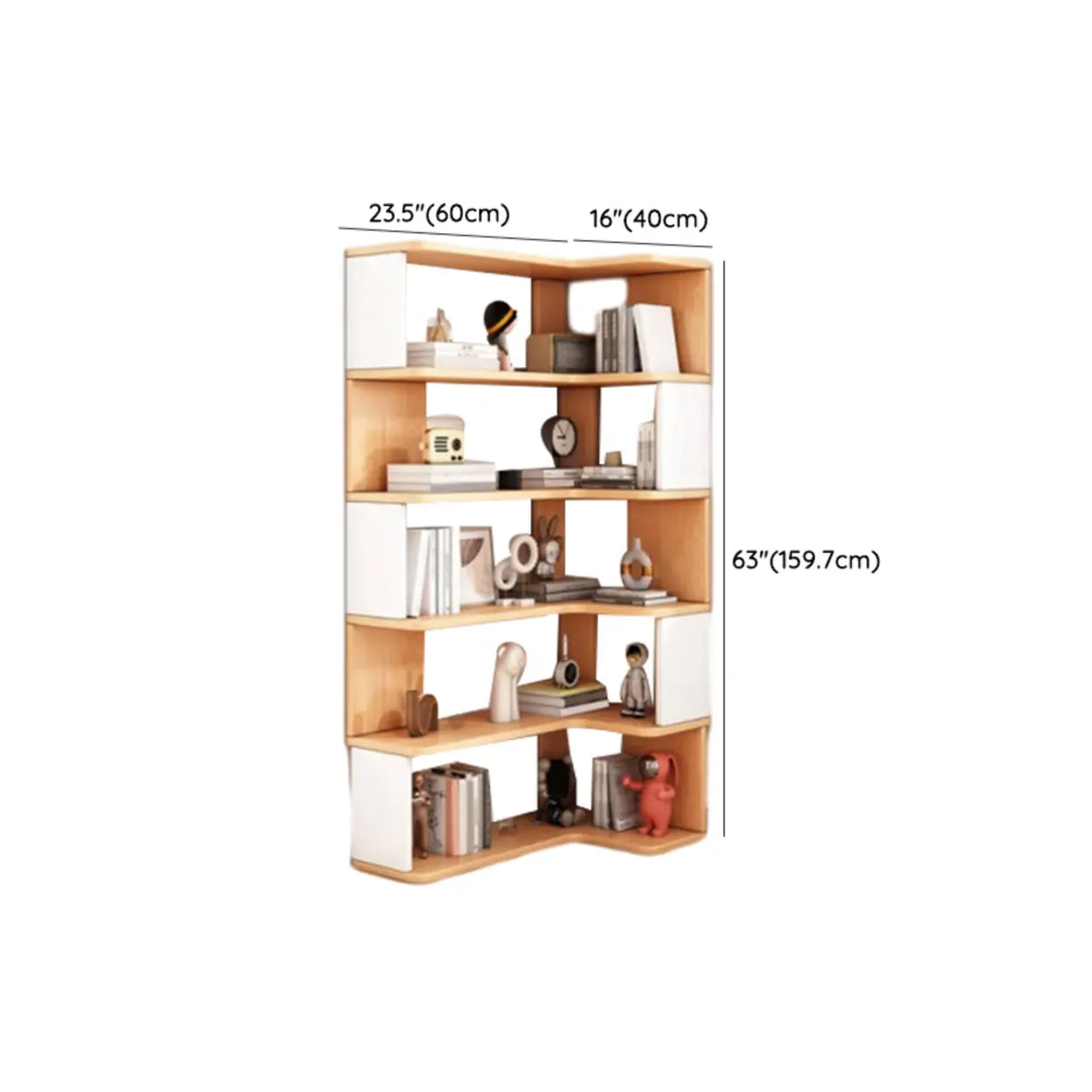 L-Shaped Modern Open Back Corner Solid Wood Bookcase 
