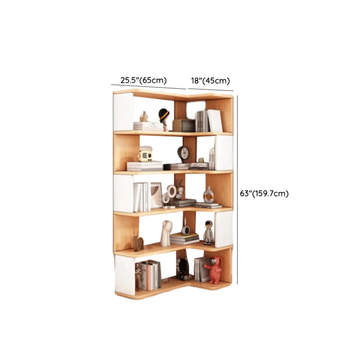 L-Shaped Modern Open Back Corner Solid Wood Bookcase Image - 19