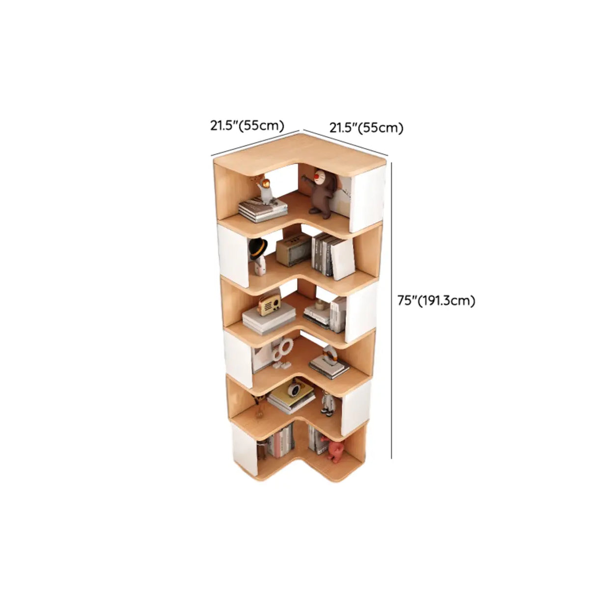 L-Shaped Modern Open Back Corner Solid Wood Bookcase Image - 23