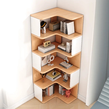 L-Shaped Modern Open Back Corner Solid Wood Bookcase Image - 2