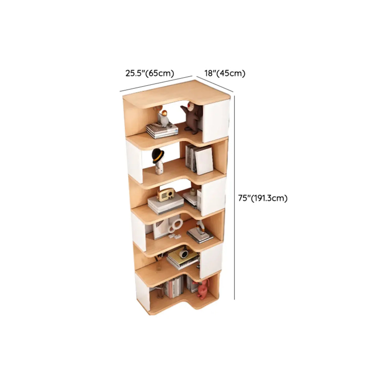 L-Shaped Modern Open Back Corner Solid Wood Bookcase Image - 20