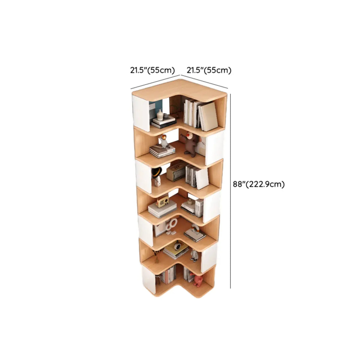 L-Shaped Modern Open Back Corner Solid Wood Bookcase Image - 21