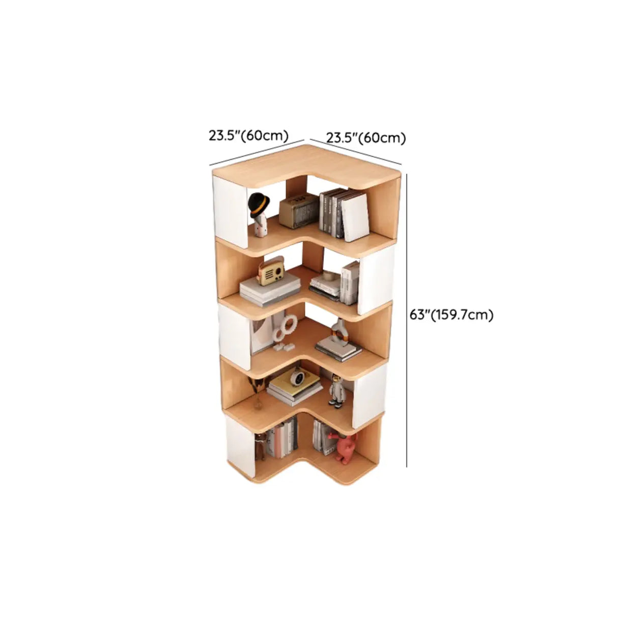 L-Shaped Modern Open Back Corner Solid Wood Bookcase Image - 26