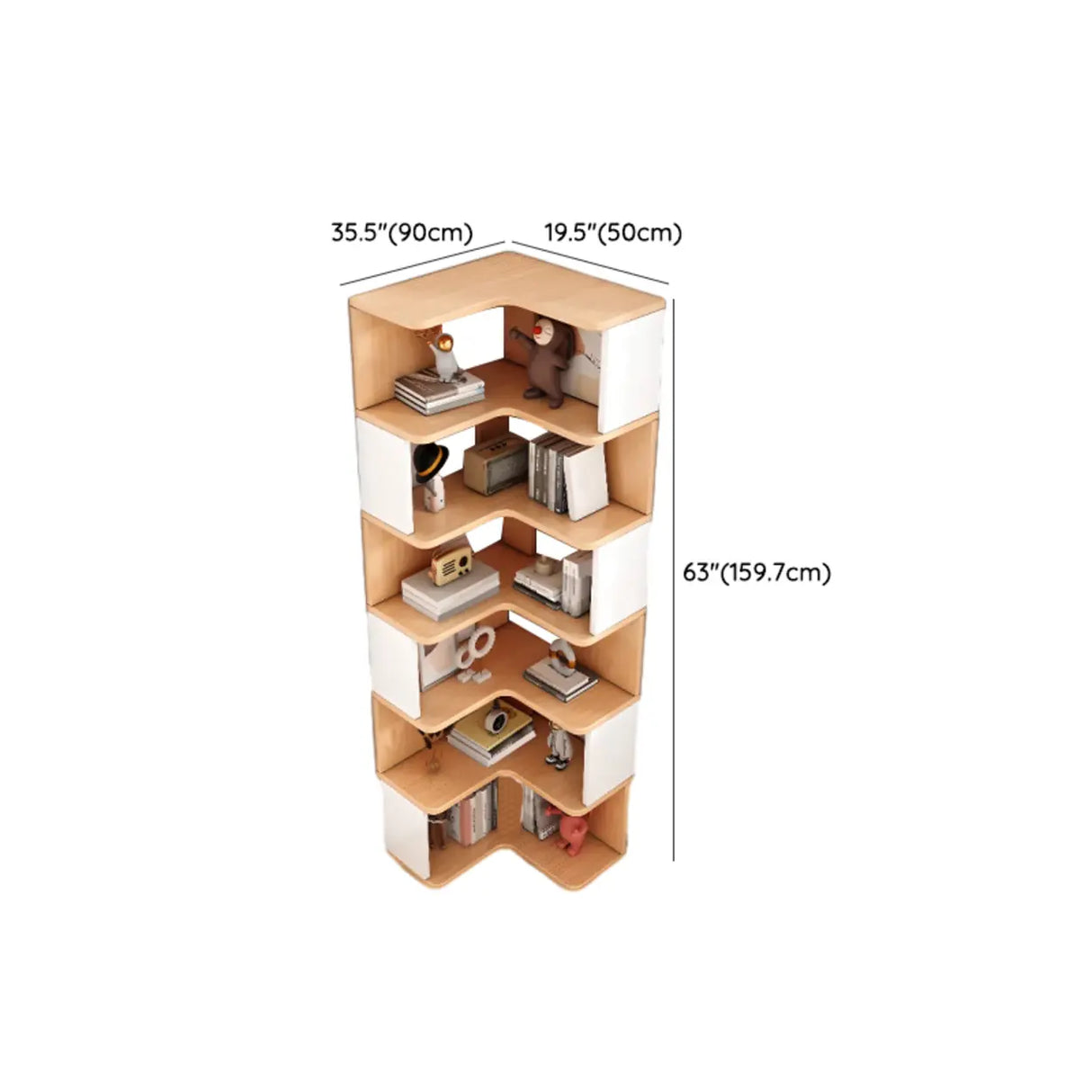 L-Shaped Modern Open Back Corner Solid Wood Bookcase Image - 28
