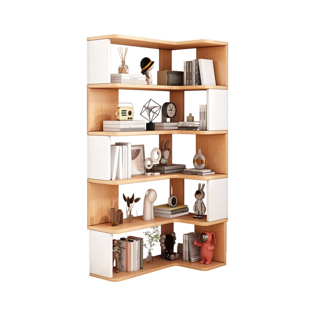 L-Shaped Modern Open Back Corner Solid Wood Bookcase Image - 8