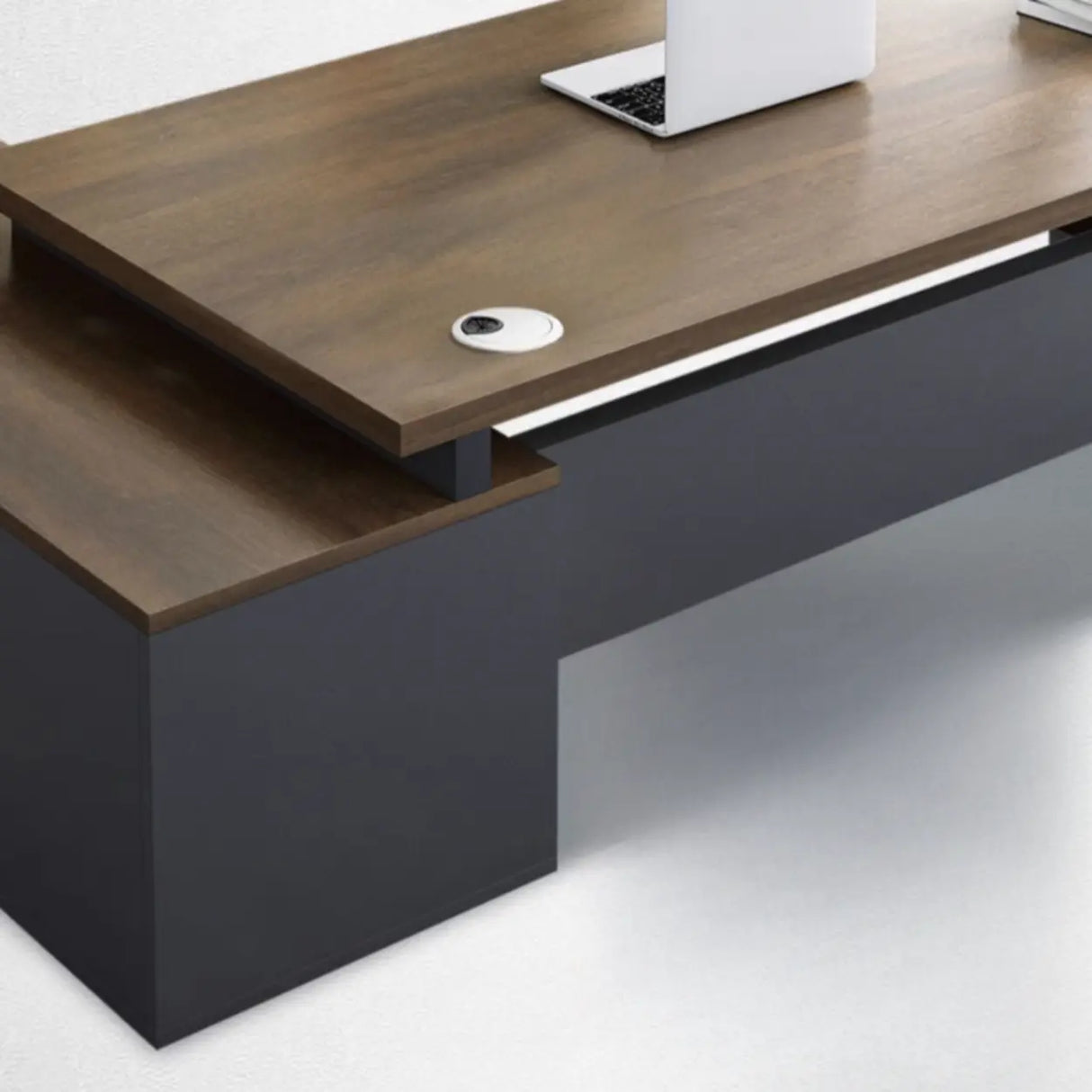 L-Shaped Walnut Computer Desk with Storage and Cabinets Image - 10
