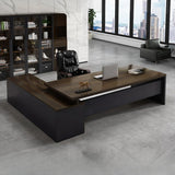 L-Shaped Walnut Computer Desk with Storage and Cabinets Image - 2