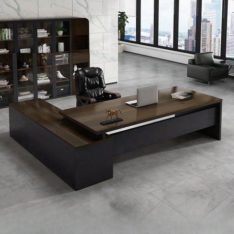 L-Shaped Walnut Computer Desk with Storage and Cabinets Image - 2