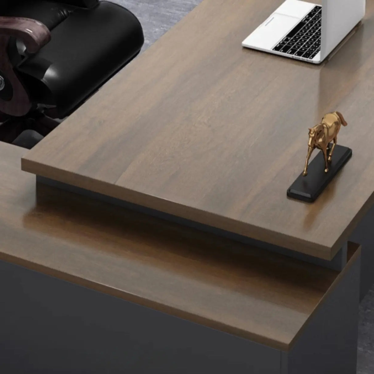 L-Shaped Walnut Computer Desk with Storage and Cabinets Image - 4