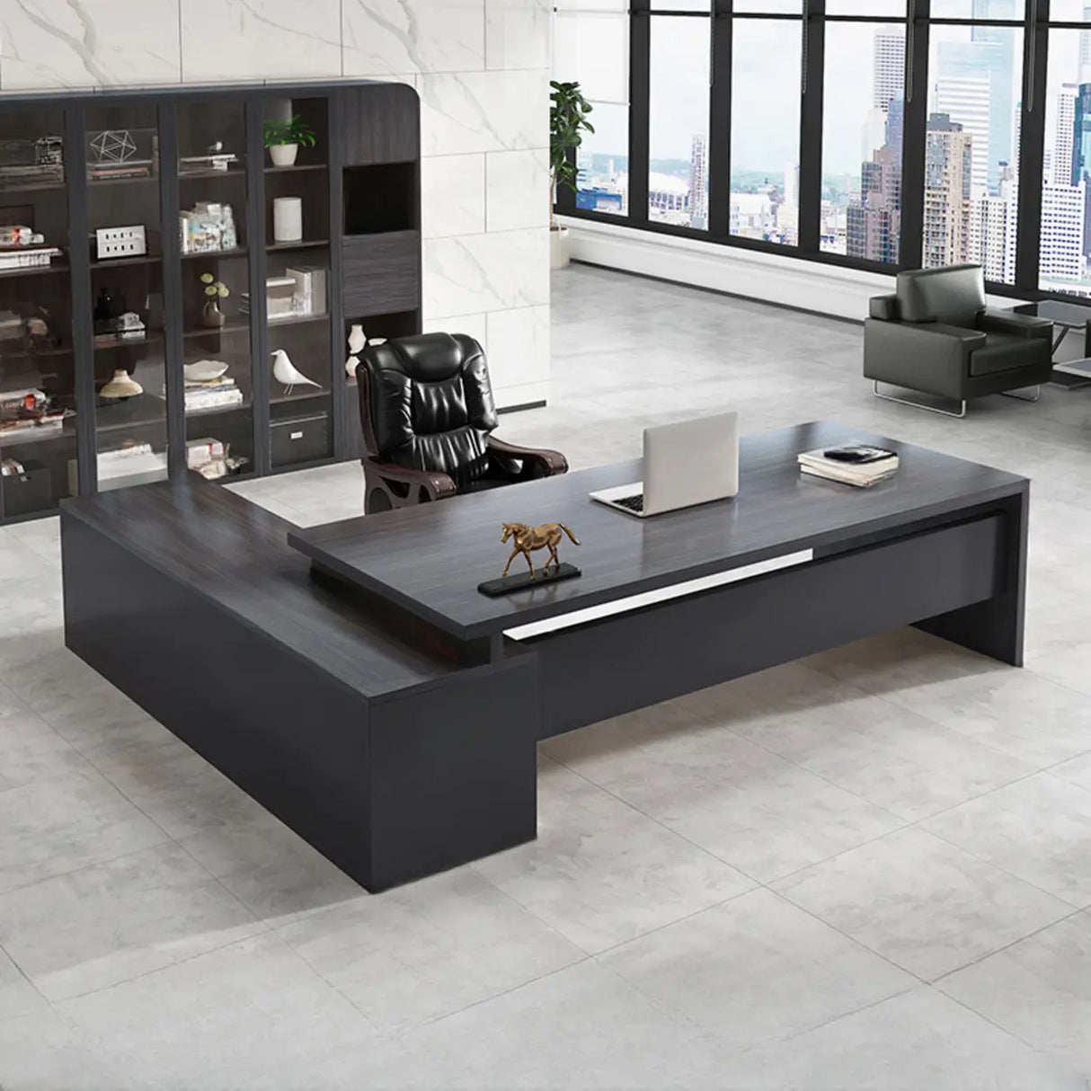 L-Shaped Walnut Computer Desk with Storage and Cabinets Image - 5
