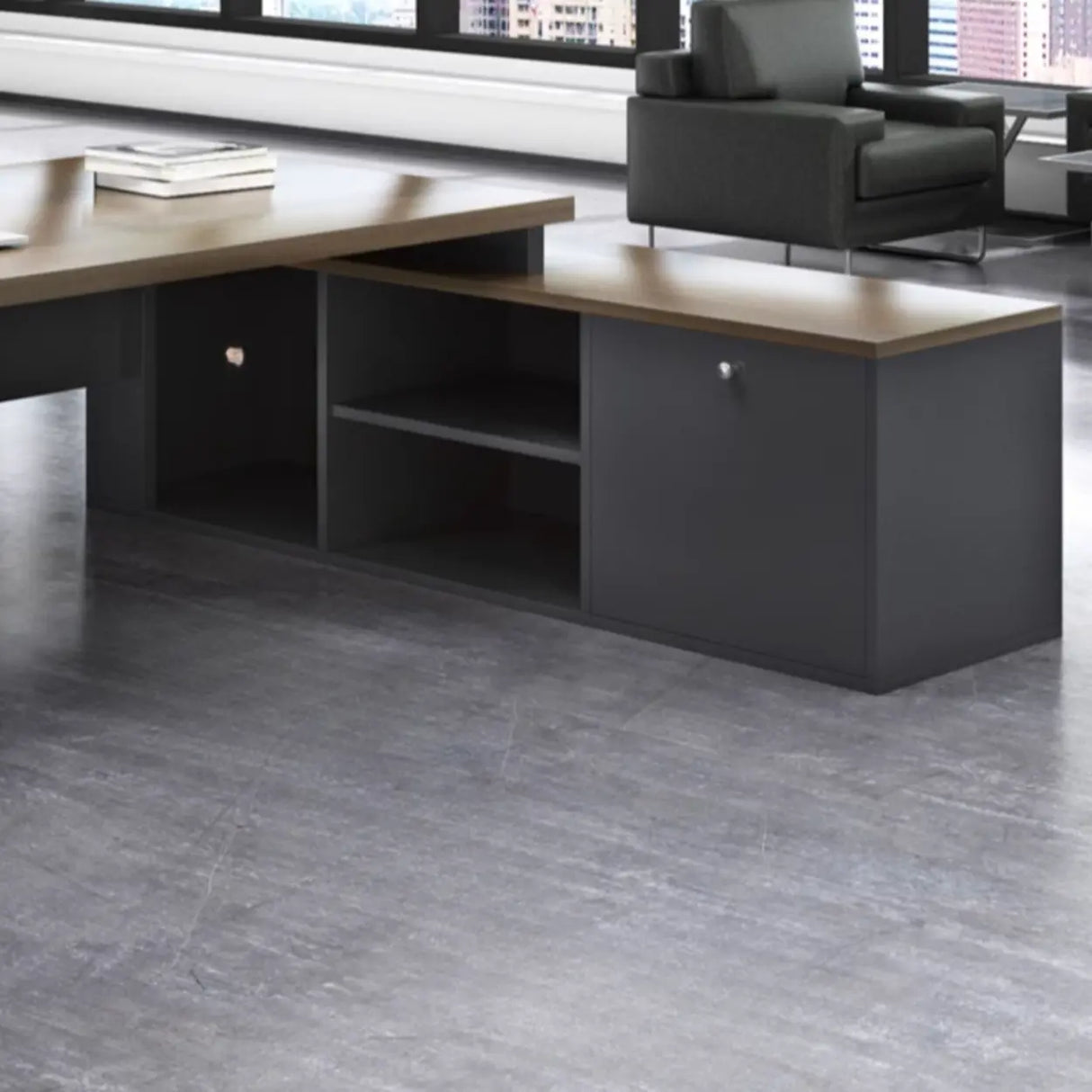 L-Shaped Walnut Computer Desk with Storage and Cabinets Image - 6