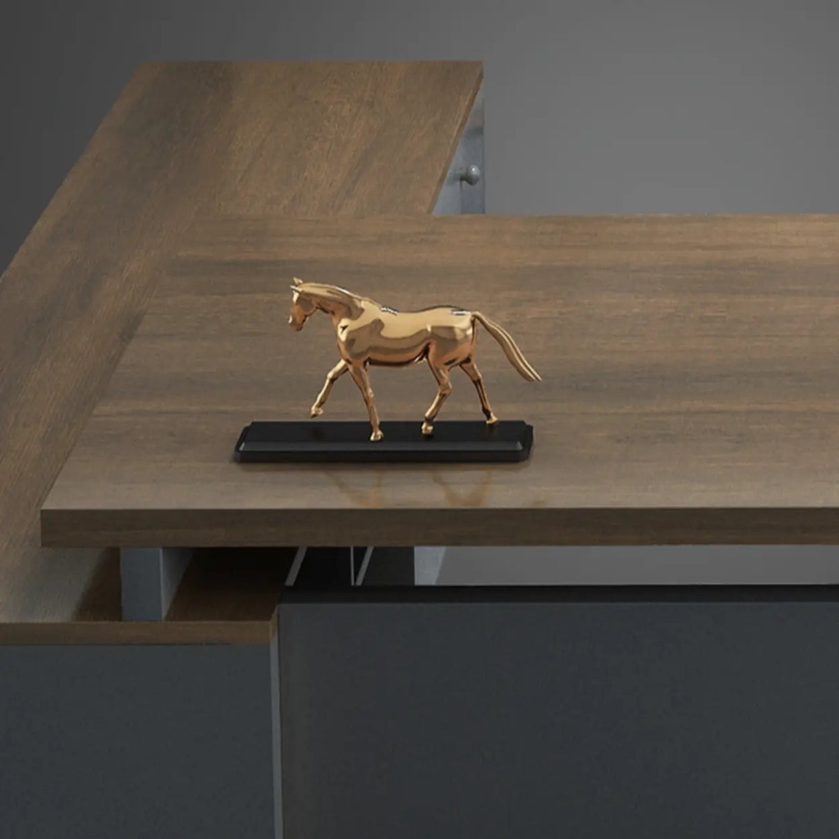 L-Shaped Walnut Computer Desk with Storage and Cabinets Image - 8