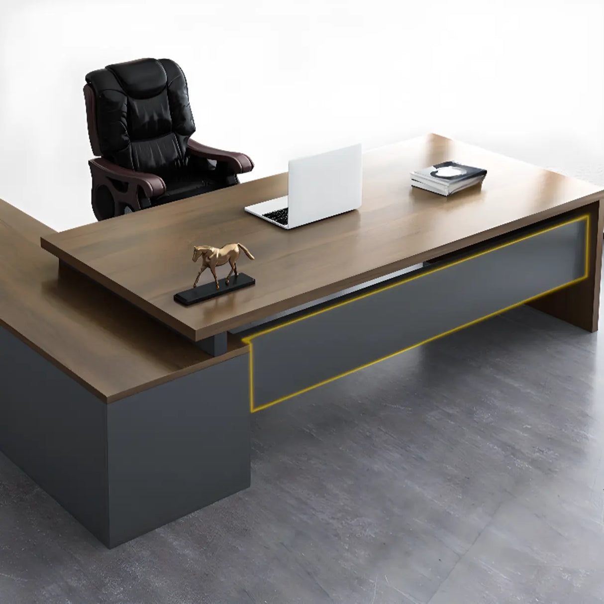 L-Shaped Walnut Computer Desk with Storage and Cabinets Image - 9