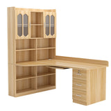 L-Shaped Wooden Writing Desk with Hutch and Drawers Image - 1